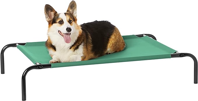 Amazon Basics Cooling Breathable Elevated Dog Bed with Metal Frame for Medium Dogs, 43 x 26 x 7.5 Inch, Green