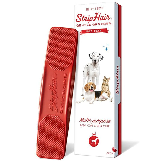 StripHair Gentle Groomer - Original for Dogs Pets 6-in-1 Shedding Grooming Massage (Soft Red)