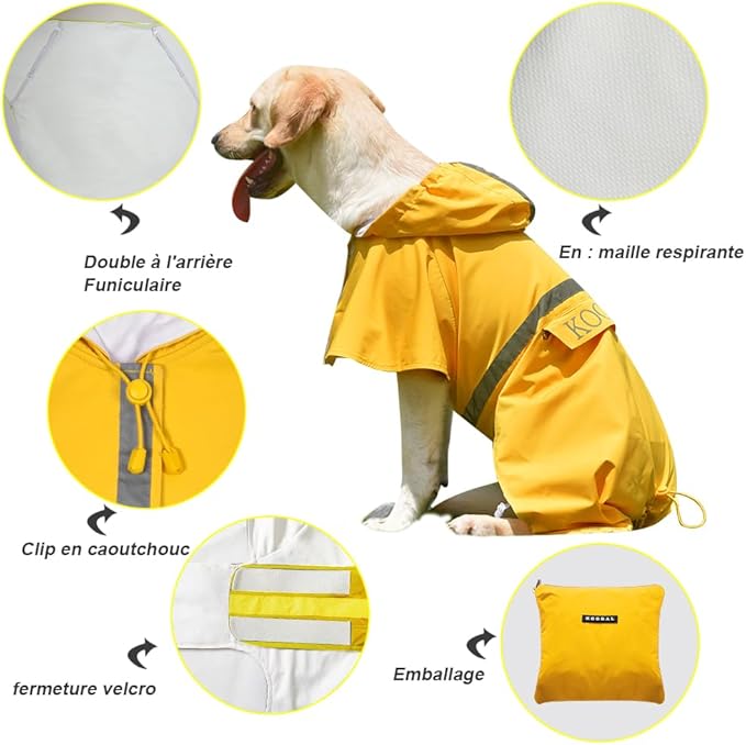 Pet Large Dog Raincoat Apparel Poncho Waterproof for Medium Large Sized for Dog Raincoat Clothes (Yellow, 4XL)