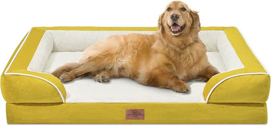 Comfort Expression Orthopedic Dog Bed for Extra Large Dogs 42x30 Inch, Waterproof Egg Crate Foam XL Pet Bed with Removable Bolsters, Dog Couch with Washable Cover & Non-Slip Bottom, Spicy Mustard