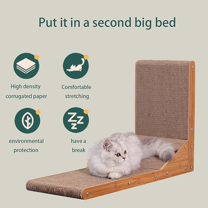 Cardboard Scratching Post with Bevel, 23.6-inch L-Shaped Scratching Post, All-Around fit, Allowing Cats to Stretch and Scratch, Built-in Toy Ball, Furniture Protection, Suitable for Indoor use