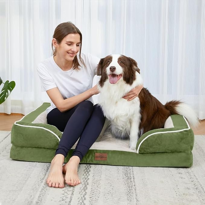Comfort Expression Orthopedic Dog Bed for Extra Large Dogs 45x35 Inch, Waterproof Egg Crate Foam XL Pet Bed with Removable Bolsters, Dog Couch with Washable Cover & Non-Slip Bottom, Light Green