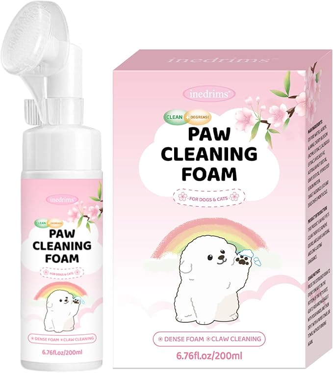 Paw Cleaner for Dogs & Cats, No-Rinse Foam Dog paw Cleaner with Silicone Brush, Gentle Natural Formula, Moisturizes & Cleans Dirty Paws, Safe for Licking, 6.7oz