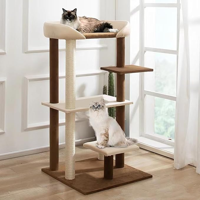 Modern Cat Tree Tower with Extra Large Platform Perch Bed for Maine Coon and Big Couch Sofa for Multiple Cats