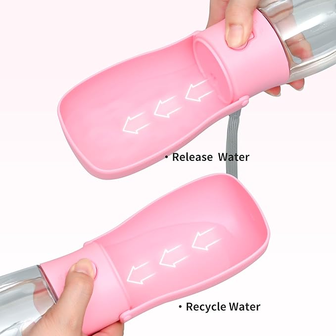 Dog Water Bottle, Leak Proof Portable Puppy Water Dispenser, Travel Puppy Water Bowl, Foldable Transparent Dog Water Bottle for Pets Outdoor Walking, Hiking, Travel, Food Grade Plastic - 10oz Pink