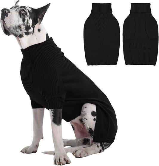 IECOii Great Dane Sweater,5XL Extra Large Sweater for Giant Breed Dogs in Winter,Turtleneck Cold Weather Knit Clothes,Machine Washable,Elastic Pullover for Saint Bernard,Mastiff (Black,XXXXXL)