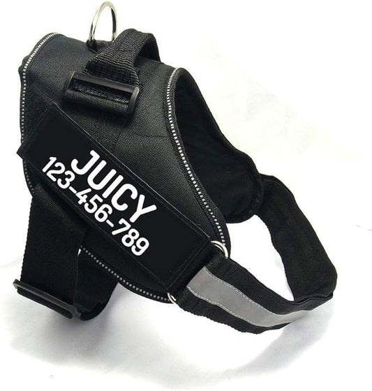 PawPawify Custom No Pull Dog Harness with Name and Phone Number, Heavy Duty Personalized Pet Vest to Prevent Tugging, Pulling, or Choking, Training and Walking (Black, XL (60-85 LBS))