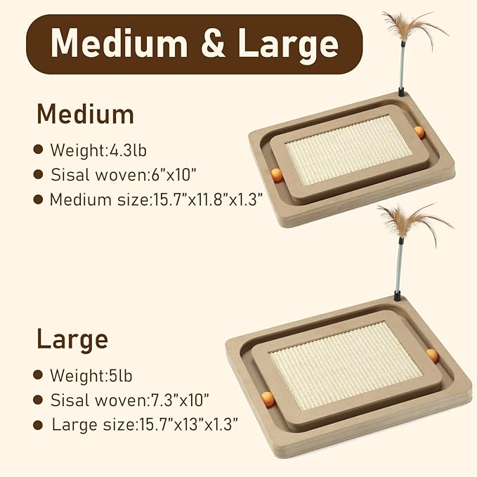 PEEKAB Cat Scratcher,Sisal Scratching Board with Track Ball Interactive Toy and Swing Feather Toys for Indoor Cats and Kittens,Large Heavy Durable