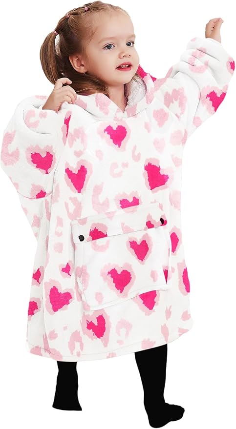 KFUBUO Wearable Blanket Hoodie for Kids Toddlers Sherpa Blanket Sweatshirt With Pocket Cute Hoodies 2-6 Year Old Girl Boy Gifts for Kids