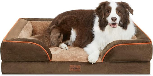 Comfort Expression Orthopedic Dog Bed for Large Dogs 36x27 Inch, Waterproof Supportive Egg Crate Foam Large Pet Bed with Removable Bolsters, Dog Couch with Washable Cover & Non-Slip Bottom, Brown
