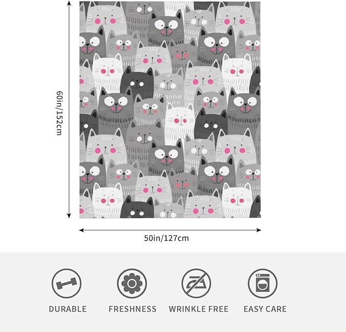 Cute Cat Throw Blankets Lightweight Plush Fuzzy Cozy Soft Bedding, Fleece Throw Blankets All Season for Sofa Couch Bed 50x60 inches