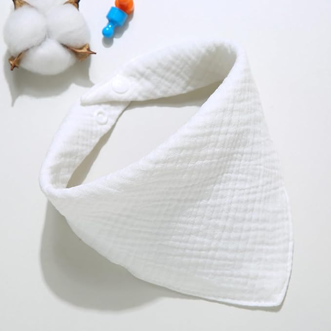 Dog's Bandanas Solid Color Soft Cotton Pet Scarf with Adustable Button,White,Large