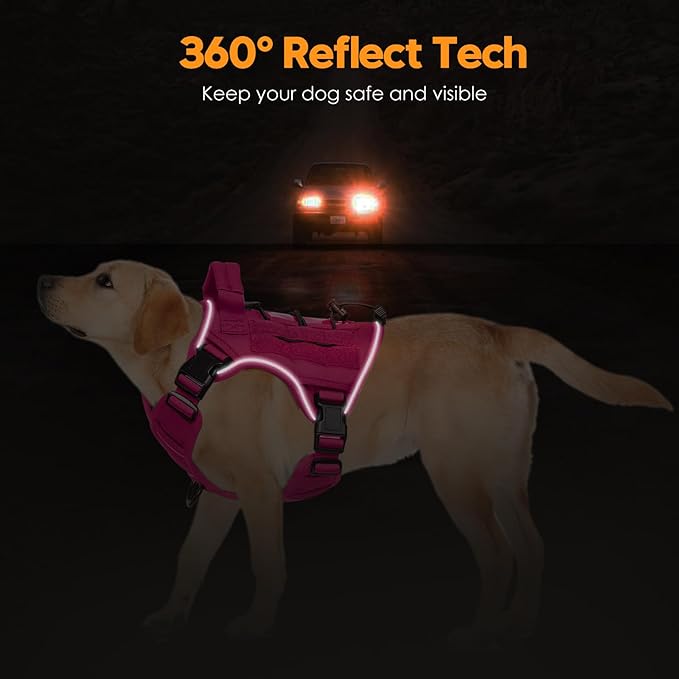 Heavy-Duty Tactical Dog Harness for Large Dogs, No Pull Adjustable Reflective Pet Vest with Molle System, K9 Military-Grade Control for Service Training, Outdoor & 10+ Breeds, Hot Pink, Small