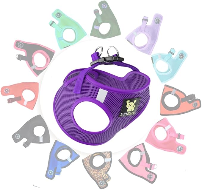 EcoBark Step-in Dog Harness Vest - Reflective Soft Ultra Padded Mesh Dog Harnesses for XXS, XS, Small, and Medium Dogs Eco-Friendly Comfort Secure Halter No Pull Adjustable Pet Vest (X-Small, Purple)