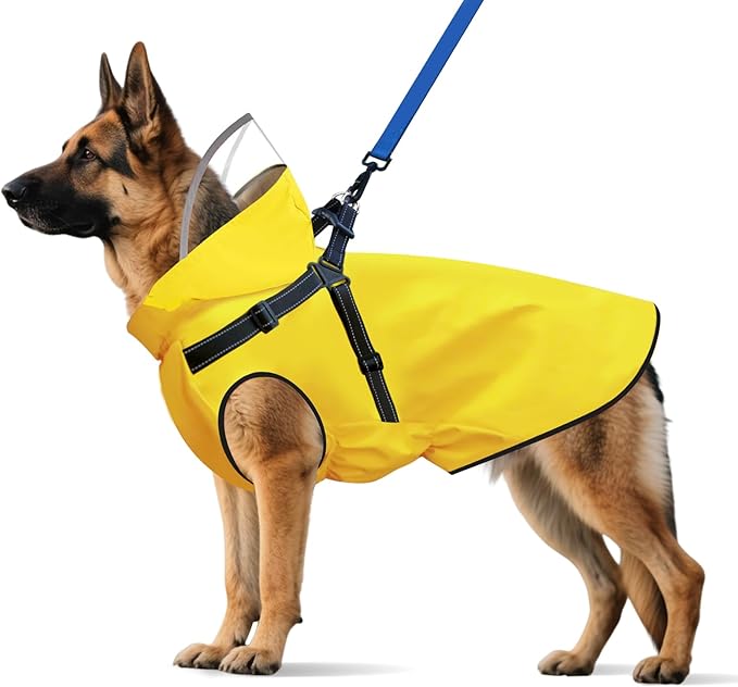 Dog Raincoat: Dog Rain Jacket with Reflective Harness & Removable Hood | Waterproof Dogs Rain Coat Poncho for Large Medium Small Dogs Puppies (Yellow - XXL)