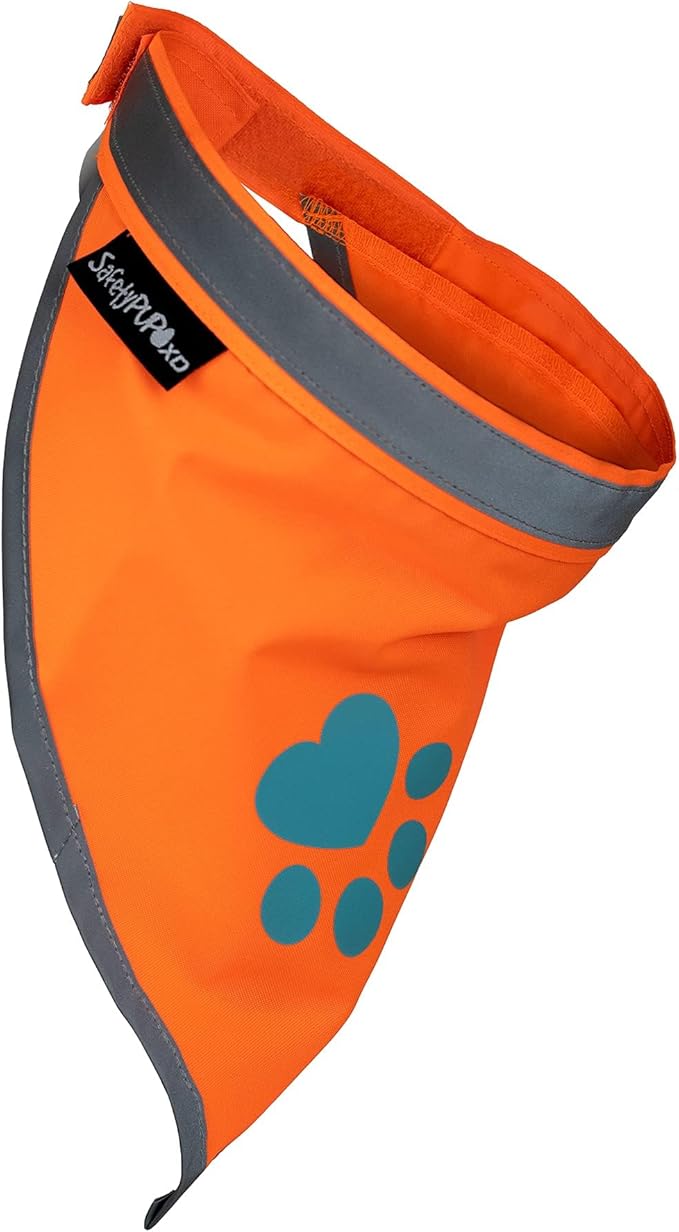 Bandana for Dogs. Blaze Orange Scarf with Reflective Collar is a Perfect Pet Bandana for Girl and Boy Dogs. Enhance Your Dog Walking Accessories with Our High-Visibility Adjustable Dog Handkerchief