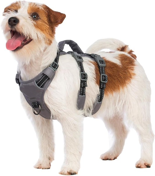 Huntboo Reflective Dog Harness with Handle, Escape Proof, No Slip, Breathable, Lightweight, Adjustable Lift Harness for Small, Medium, and Large Dogs Walking, Training, and Running Gear(Black,XS)