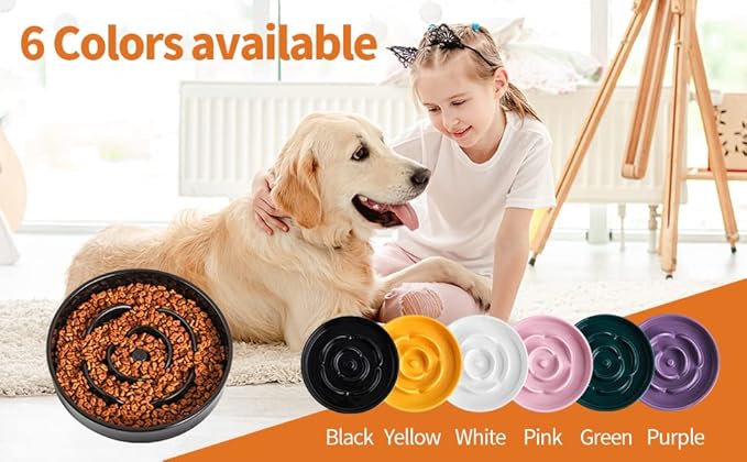 8.66 in Black Ceramic Dog Bowl Slow Feeder for Medium and Large Breed Dogs, Anti-Choking and Slowing Down Eating Time, Heavy Weighted Non-Slip Base