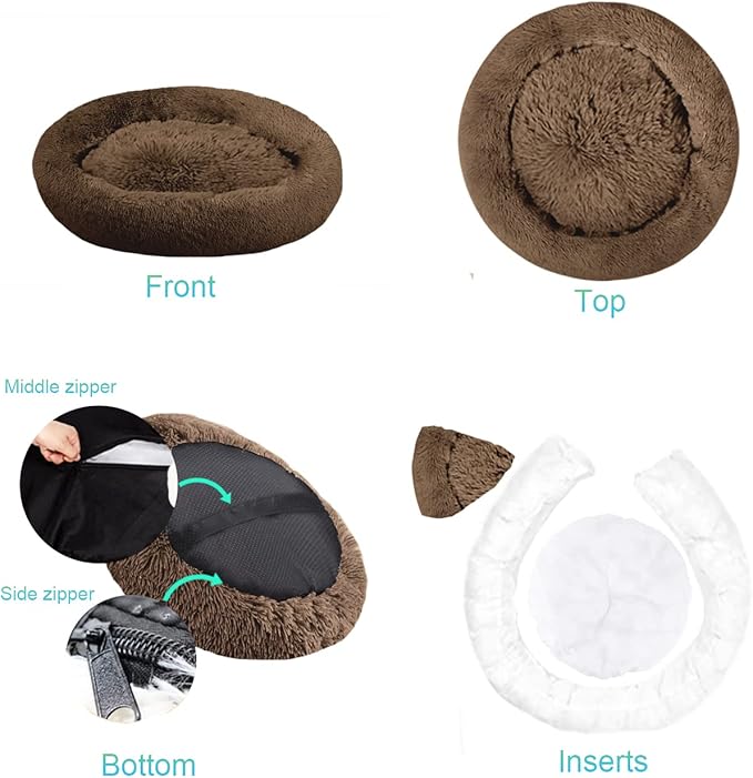 SAVFOX Plush Calming Dog Beds, Donut Dog Bed for Small Dogs, Medium, Large & X-Large, Comfy Cuddler Dog Bed and Cat Bed in Faux Fur, Washable Dog Bed, Multiple Sizes XS-XXL
