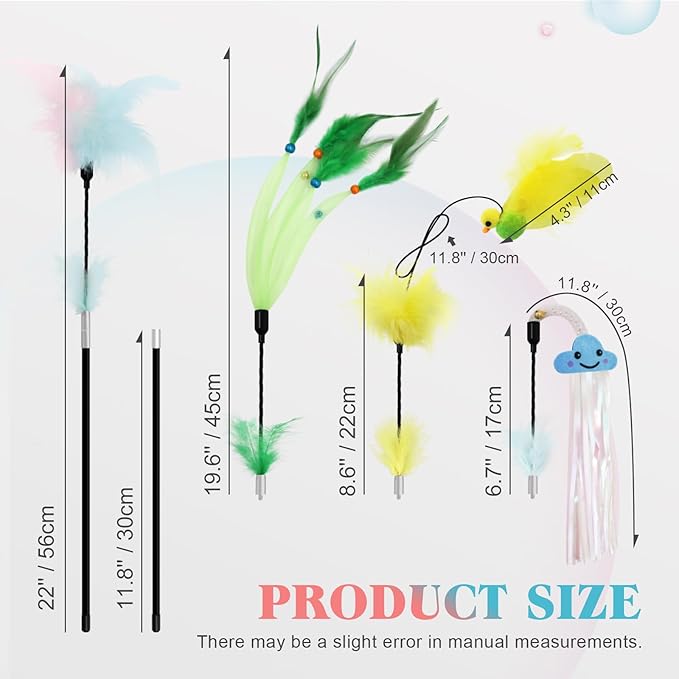 SONGWAY Cat Feather Wand Toy - Cat Teaser Toy Wand with 4 Flexible Feather Teaser Refills, Interactive Cute Tassel Cat Toys for Indoor Cats Kittens