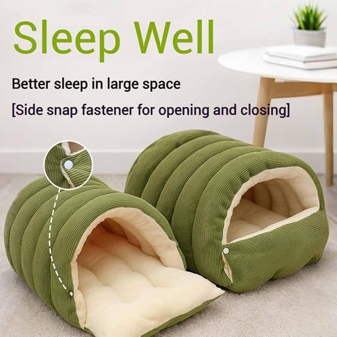 Cutypet Winter Cave, Cozy Monster Cat Bed, Warmth Cozy Comfort Plush Pet Cave with Removable Washable Cushion & Non-Slip Bottom - for Indoor Sleep (Beige, S17.7 * 11.8 * 7.5in)