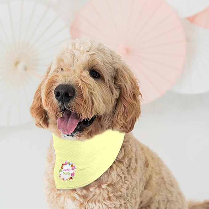 Easter Pet's Cotton Bandanas with Adustable Button for Medium Dog Solid Color Letter Embroidered Scarf,Yellow,Medium