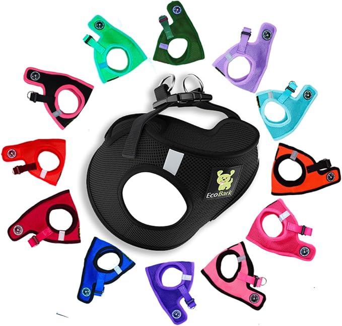 EcoBark Step in Dog Harness - Eco-Friendly Dog Harnesses for XS, Small, and Medium Breed Dogs - Reflective and Adjustable Body Halter Vest - Soft Luxurious Mesh Toy Breed Harness (Black, Medium)