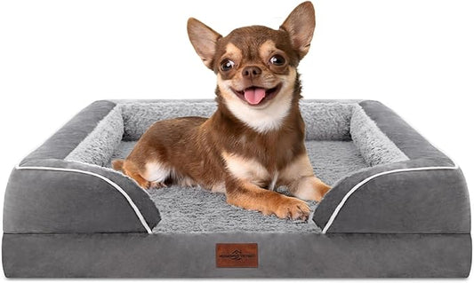 Comfort Expression Orthopedic Dog Bed for Small Dogs 24x16 Inch, Waterproof Supportive Egg Crate Foam Small Pet Bed with Removable Bolsters, Dog Couch with Washable Cover & Non-Slip Bottom, Grey