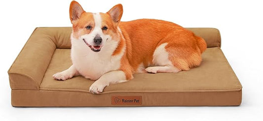 Orthopedic Dog Beds Large Sized Dog, Memory Foam Pet Bed for Medium and Large Dogs, Removable and Washable Microsuede Cover, TPU Waterproof Liner, Nonskid Bottom, 36x27x6 Inches, Khaki