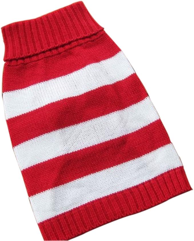 Turtleneck Stripes Pro Pet Clothes Dog Wool Classic Sweaters (Red &White Stripe, XXL)
