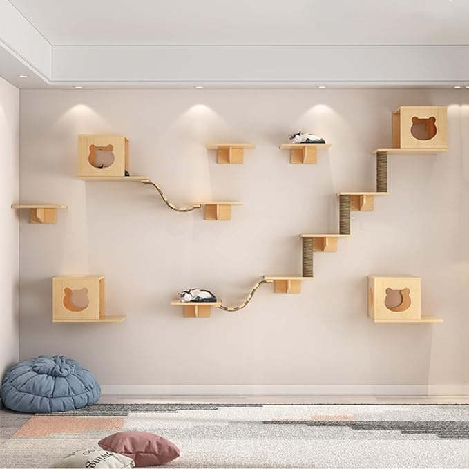 SHENGOCASE Solid Wood Wall Mounted Carpet-Covered Cat Shelves, Cat Wall Furnitures, Floating Shelves, Steps Stairs Perch