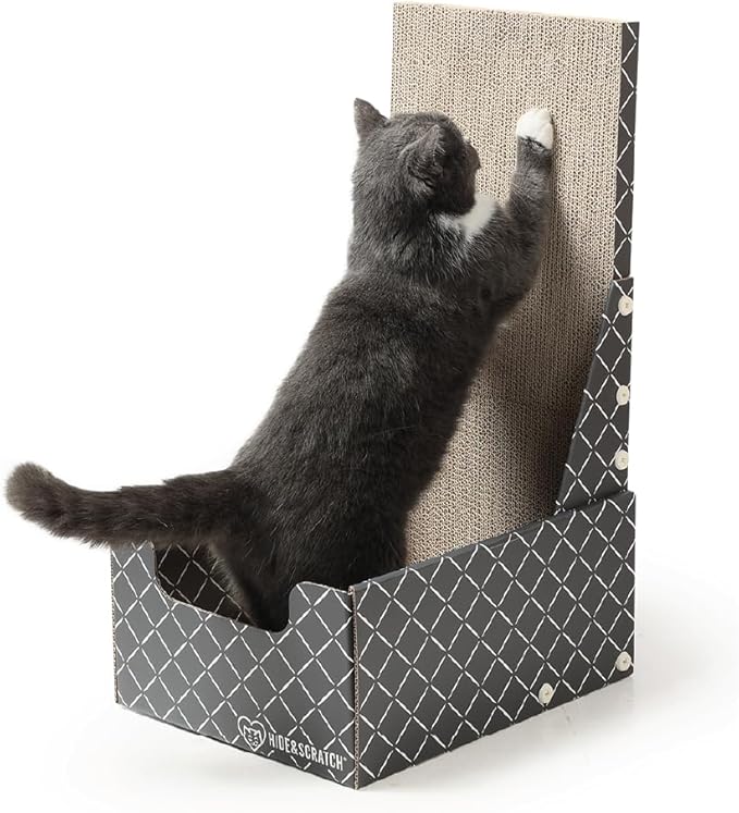 HIDE & SCRATCH 26" L Shaped Cat Scratcher Box and Cat Bed with Double-Sided Cardboard Cat Scratch Pad
