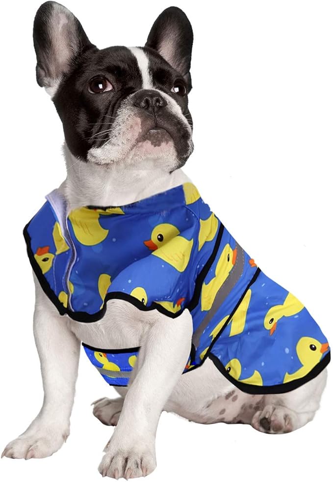 HDE Dog Raincoat Jacket Reflective Adjustable Hooded Pet Poncho Rain Coat with Leash Hole for Small to X-Large Dogs Rubber Ducks - M