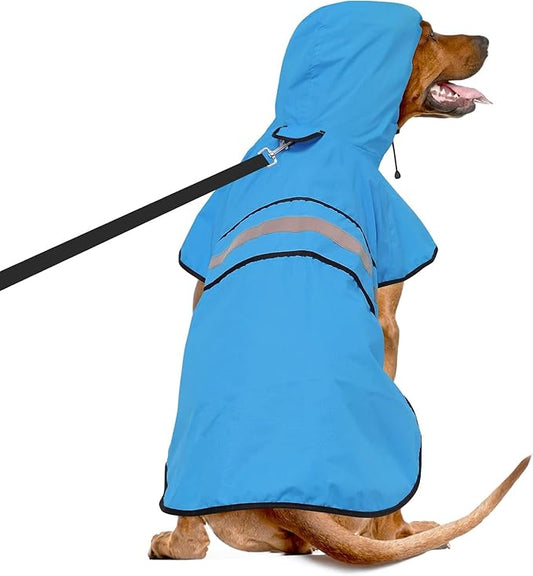 Weesiber Dog Raincoat, Adjustable Dog Rain Jacket Hooded Poncho Slicker, Reflective Pet Rain Coat for Walking (L, Blue)