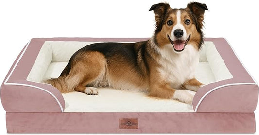 Comfort Expression Orthopedic Dog Bed for Large Dogs 38x25 Inch, Waterproof Supportive Egg Crate Foam Large Pet Bed with Removable Bolsters, Dog Couch with Washable Cover & Non-Slip Bottom, Pink