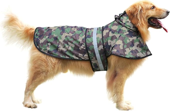 HDE Dog Raincoat Jacket Reflective Adjustable Hooded Pet Poncho Rain Coat with Leash Hole for Small to X-Large Dogs Camo - XL