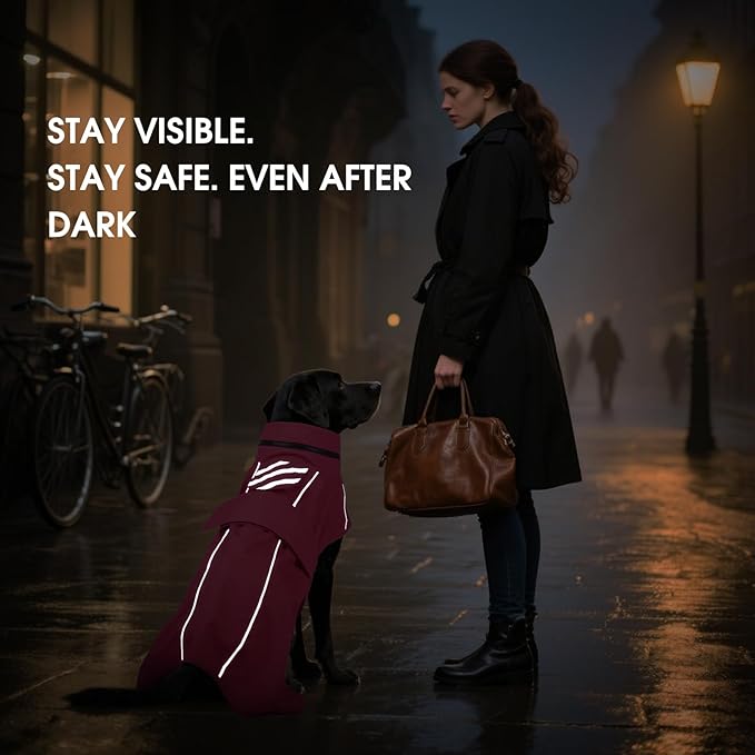 Dog Raincoat for Medium Dogs, Waterproof Adjustable Dog Rain Jacket with Hood, Leash Hole, Lightweight Reflective Poncho for Rain, Snow, Windy Weather & Outdoor Walks, Camping, Hiking - Pink M