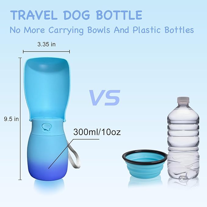 Dog Water Bottle Portable 10Oz - Food Grade Plastic Dog Travel Water Bowl Dispenser, Dog Travel Accessories, Water Bottle for Dogs Outdoor Walking Camping, Dogs Birthday Gifts (Blue)