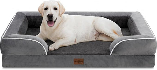 Comfort Expression Orthopedic Dog Bed for Extra Large Dogs 45x35 Inch, Waterproof Egg Crate Foam XL Pet Bed with Removable Bolsters, Dog Couch with Washable Cover & Non-Slip Bottom, Dark Grey