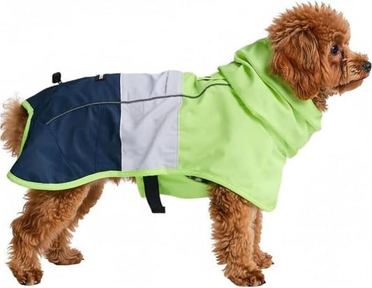 Spark Paws Dog Raincoat, Waterproof Windproof Rain Jacket, for Small Medium Large Extra Large Dogs, Reflective Breathable Full-Body Coverage Dry Suit - Neon White Navy Blue, M
