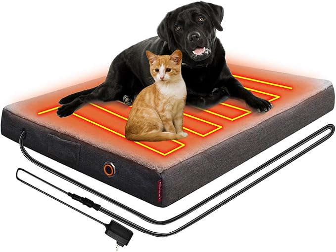 Upgraded Heated Dog Bed with Enlarged Heating Area, Orthopedic Dog Bed with Memory Foam, Heated Pet Bed & Removable Waterproof Cover for Medium, Large, Jumbo Dogs/XL