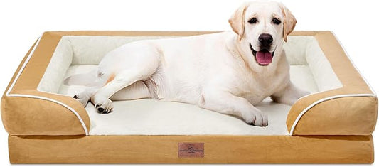 Comfort Expression Orthopedic Dog Bed for Extra Large Dogs 45x35 Inch, Waterproof Supportive Egg Crate Foam XL Pet Bed with Removable Bolsters, Dog Couch with Washable Cover & Non-Slip Bottom, Caramel