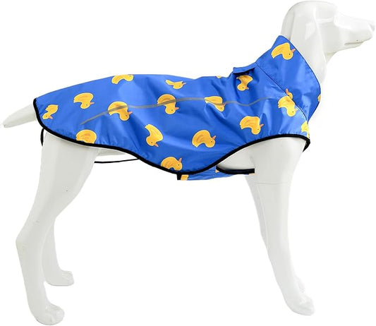 Mile High Life Dog Raincoat, Adjustable Waterproof Reflective Rain Jacket for Small Medium Large Dogs, Lightweight Breathable Pet Rain Coat with Leash Hole(Blue Duck,M Chest 26-32")