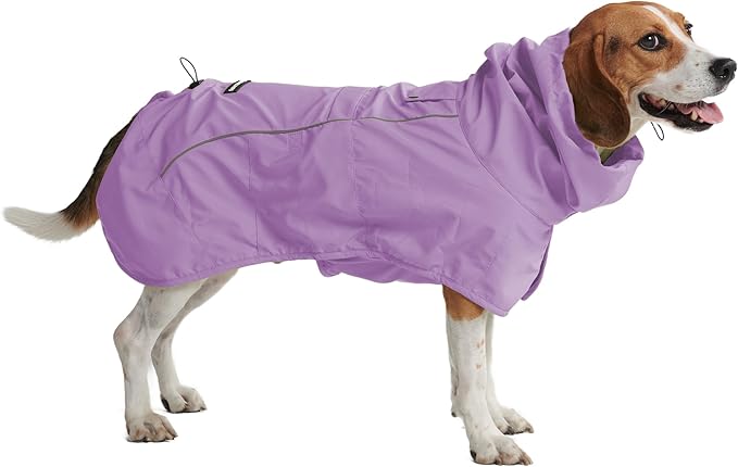 Spark Paws Dog Raincoat, Waterproof Windproof Rain Jacket, for Small Medium Large Extra Large Dogs, Reflective Breathable Full-Body Coverage Dry Suit - Purple - 2XL