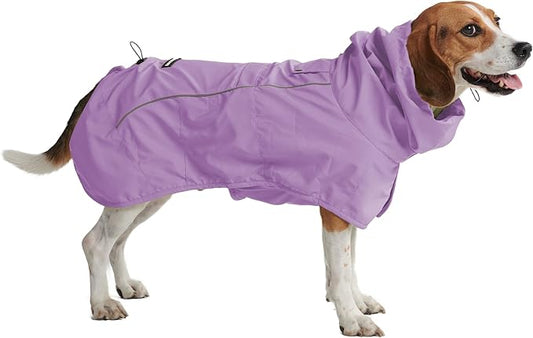 Spark Paws Dog Raincoat, Waterproof Windproof Rain Jacket, for Small Medium Large Extra Large Dogs, Reflective Breathable Full-Body Coverage Dry Suit - Purple - 2XL