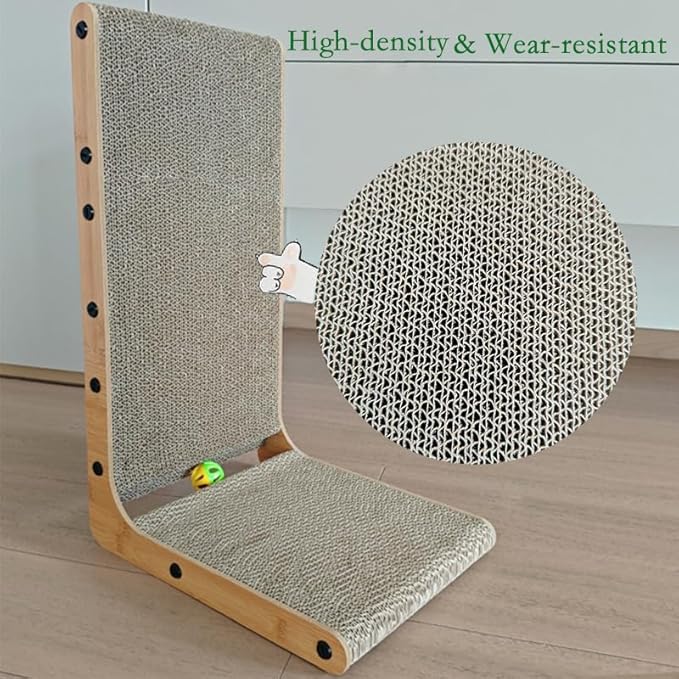 L Shape Cat Scratcher,Cardboard Cat Scratching with Ball Toy, Catnip, Wall Mounted Protecting Large Cat Scratcher Pad, Furniture Cat Scratch Pad for Indoor Cats (20 INCN)