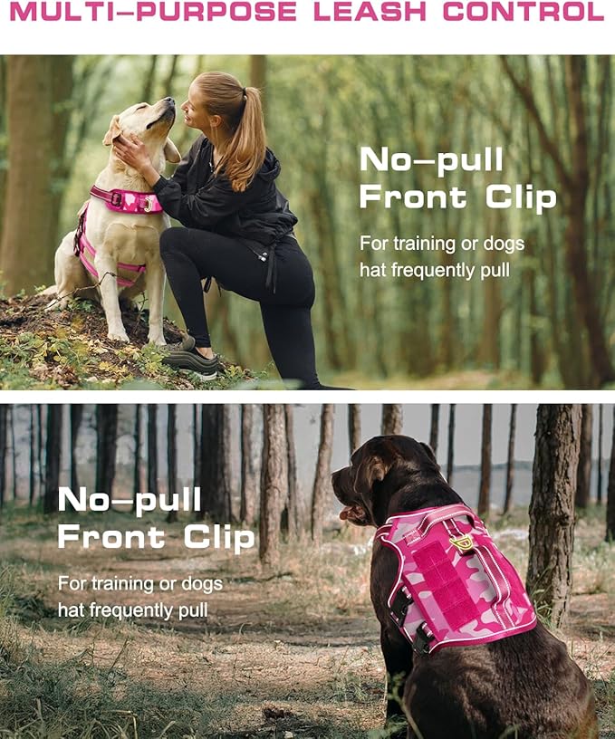 Dog Harness for Large Dogs Heavy Duty, No Pull Tactical Dog Harness with Molle System, Easy On and Off Service Dog Vest, Breathable Padded, Adjustable Reflective Pet Vest for Walking Hiking Training