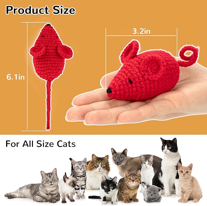 Retro Shaw Catnip Toys Crochet Mice Cat Toys,3 Pcs Yarn Cat Nip Mouse Animals Toy,Safe Teeth Cleaning Toy for Indoor Kittens