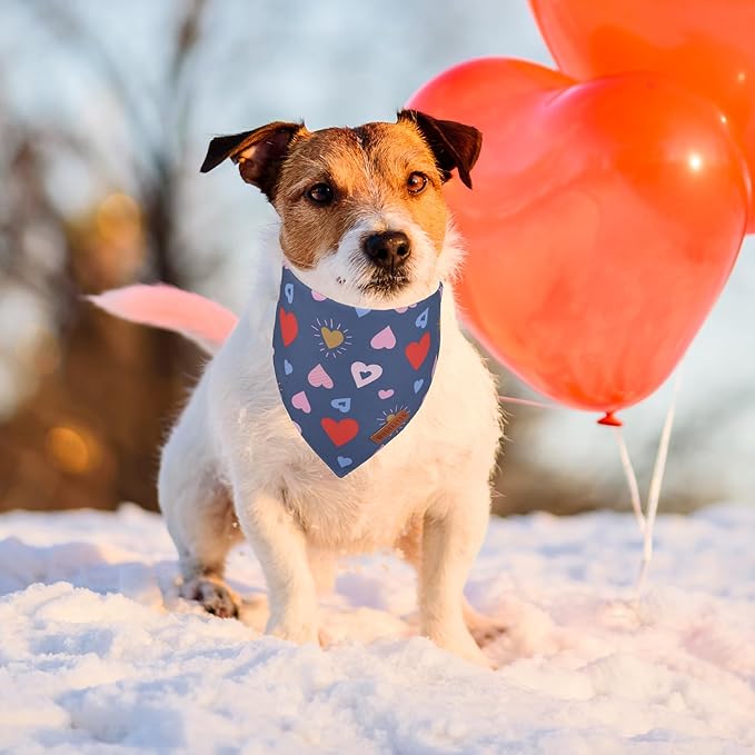 ADOGGYGO Valentine Dog Bandana, Colorful Heart Pet Scarf, Multi Size Offered, White Blue Valentine Heart Bandanas for Small Dogs (Small)