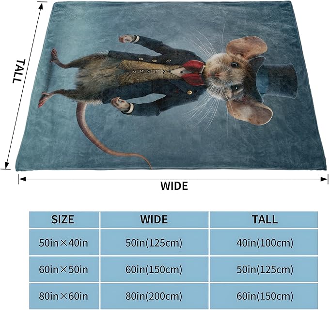 Mouse Gifts, Stylish Mouse Blanket for Adults Women Kids, 80x60 in, Cozy Fuzzy Warm Soft Throw Blankets for Bedroom, Camping, Couch, Decor